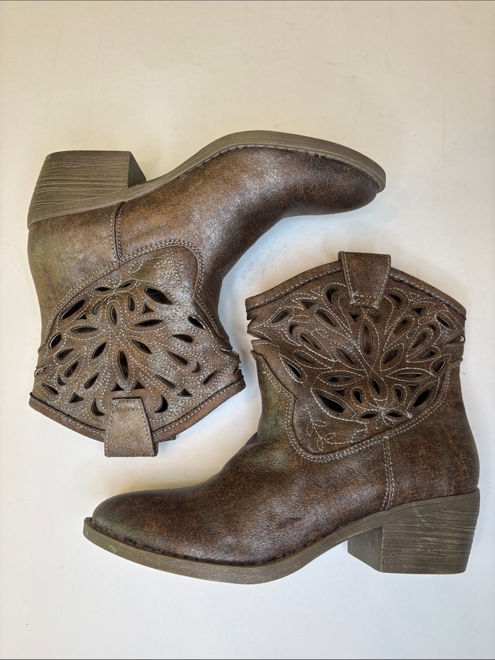 SO Brown Laser-Cut Western Ankle Boots